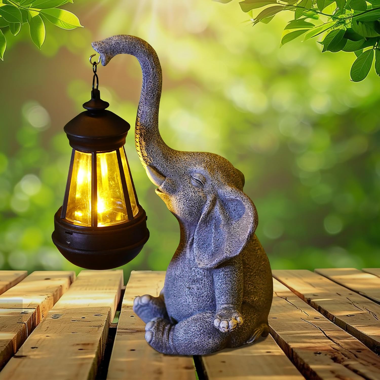 Smart Zen Garden - 1PC Hars Olifant Tuinbeeld met Zonne-lantaarnlicht
