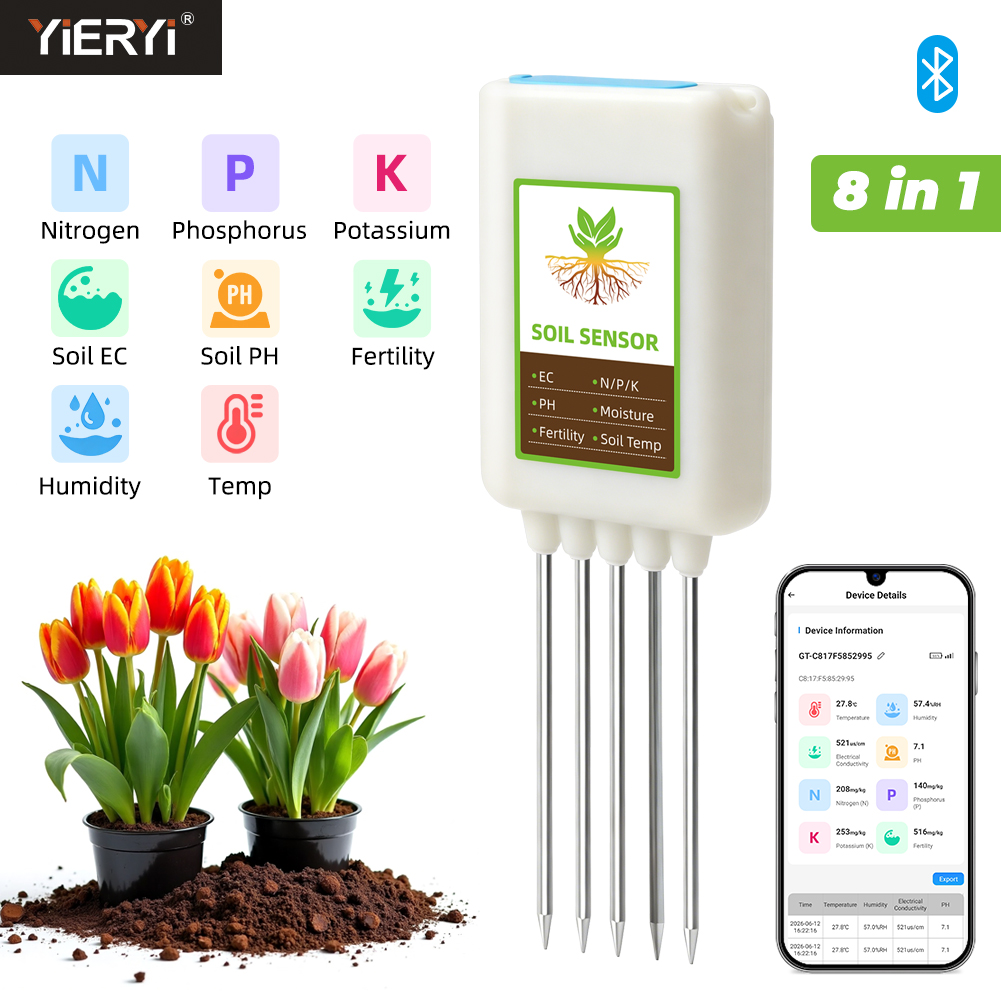 Smart Garden Greenhouse - Yieryi Bluetooth 8-in-1 Bodemtester NPK Sensor