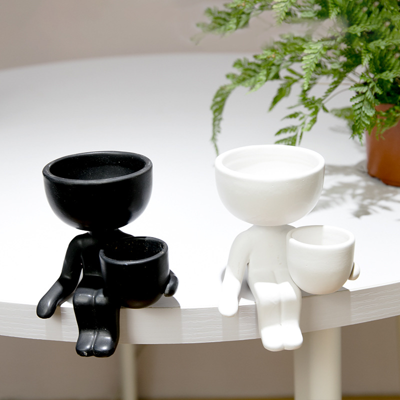 Indoor Herb Garden Kit - Humanoïde Keramische Bloempot Creatieve Kantoor Woonkamer